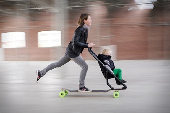 Stroller store with skateboard